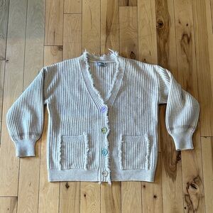 Pinkblush Frayed Cardigan with Colorful Buttons